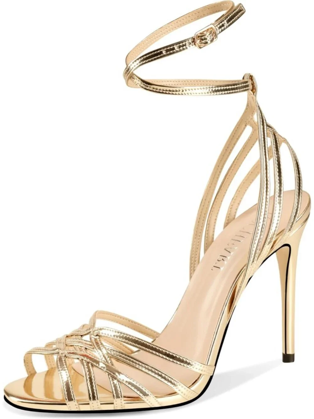 Women's Gold Strappy Lace up Slingback Sexy Stiletto Open Square Toe Heeled